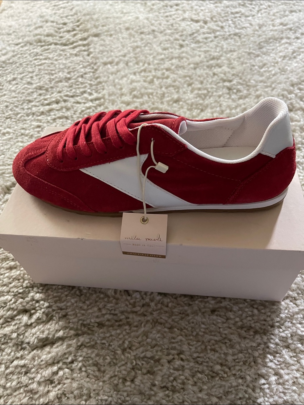 Mila Paoli Red and White Suede Athletic Sneaker
